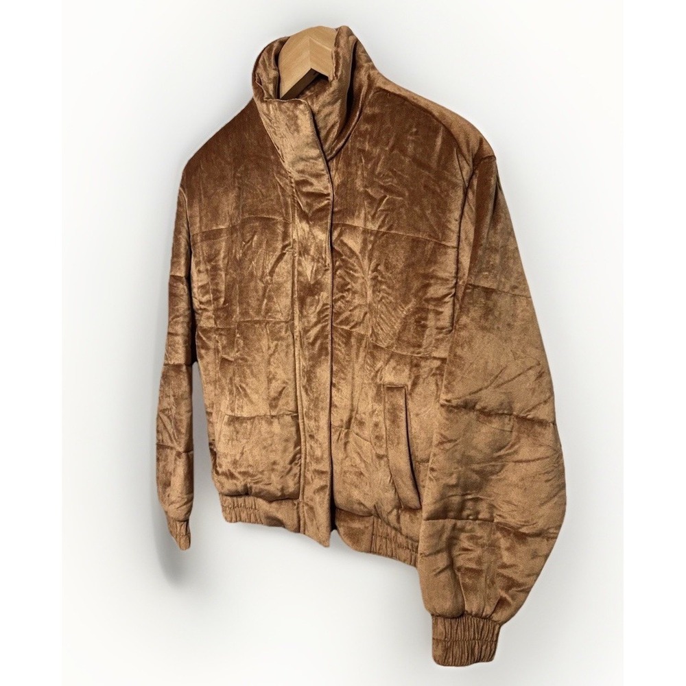 Lou & Grey Crushed Velvet Quilted Chore Coat Golden Brown Women's Sz Medium EUC